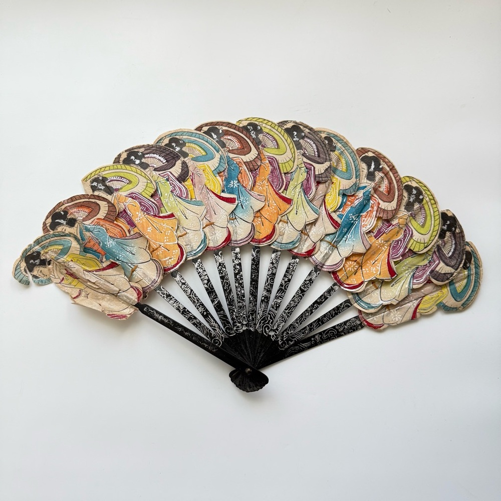 Vintage Oriental Geisha Girls paper bamboo Decorative Hand Fan